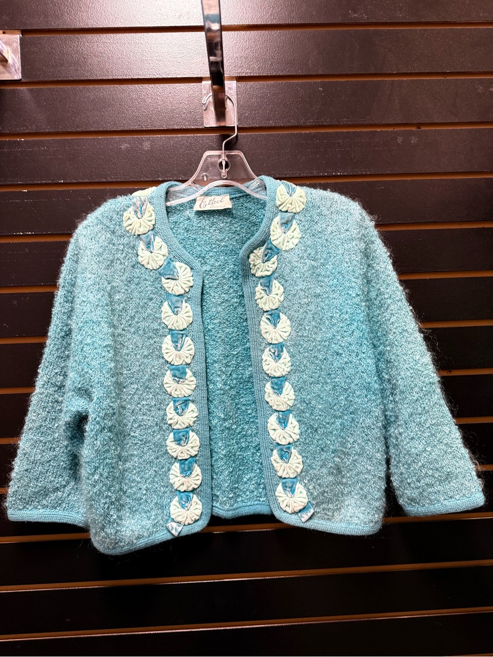 Vintage 1950s Ethel of Beverly Hills Aqua Mohair Blend Cardigan Sweater M/L